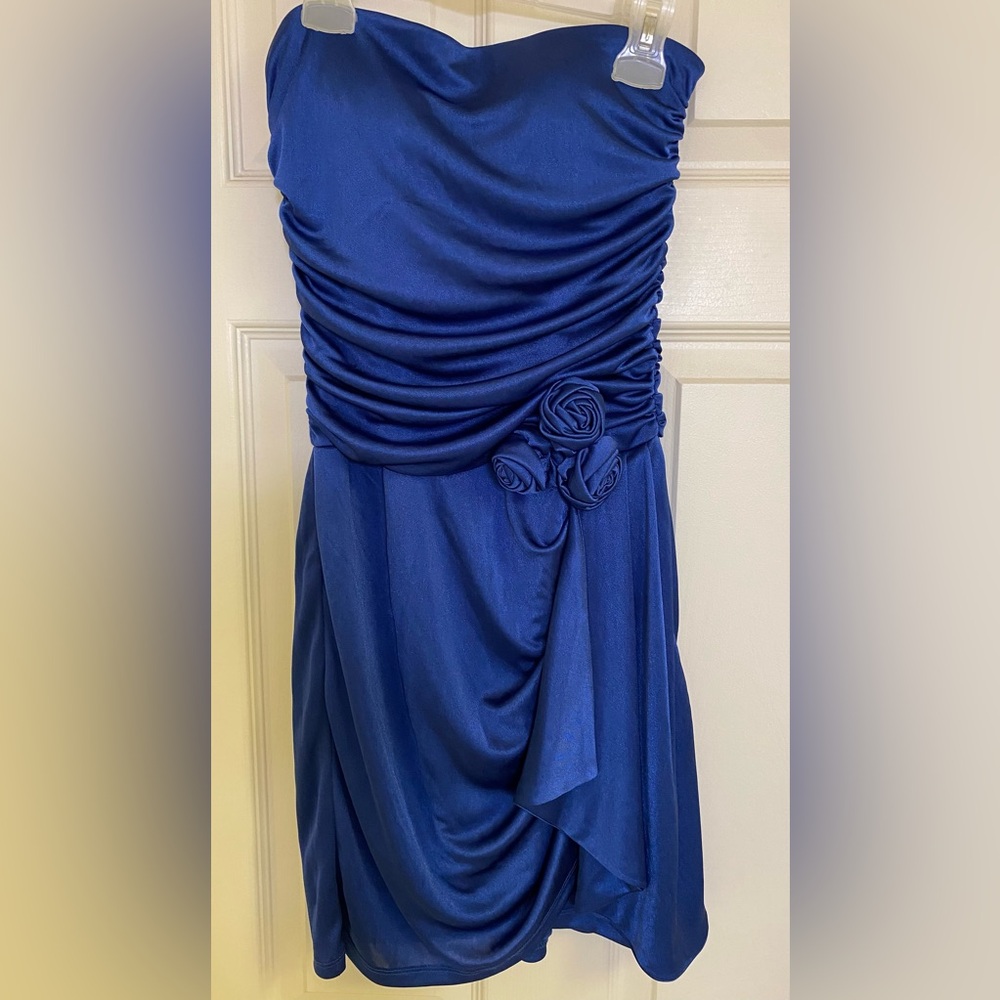 Elegant Blue Strapless Evening Dress Size S